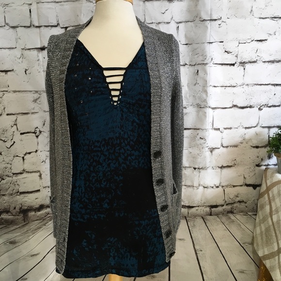 J Crew Metallic Silver Boyfriend Cardigan Size M - Picture 3 of 8